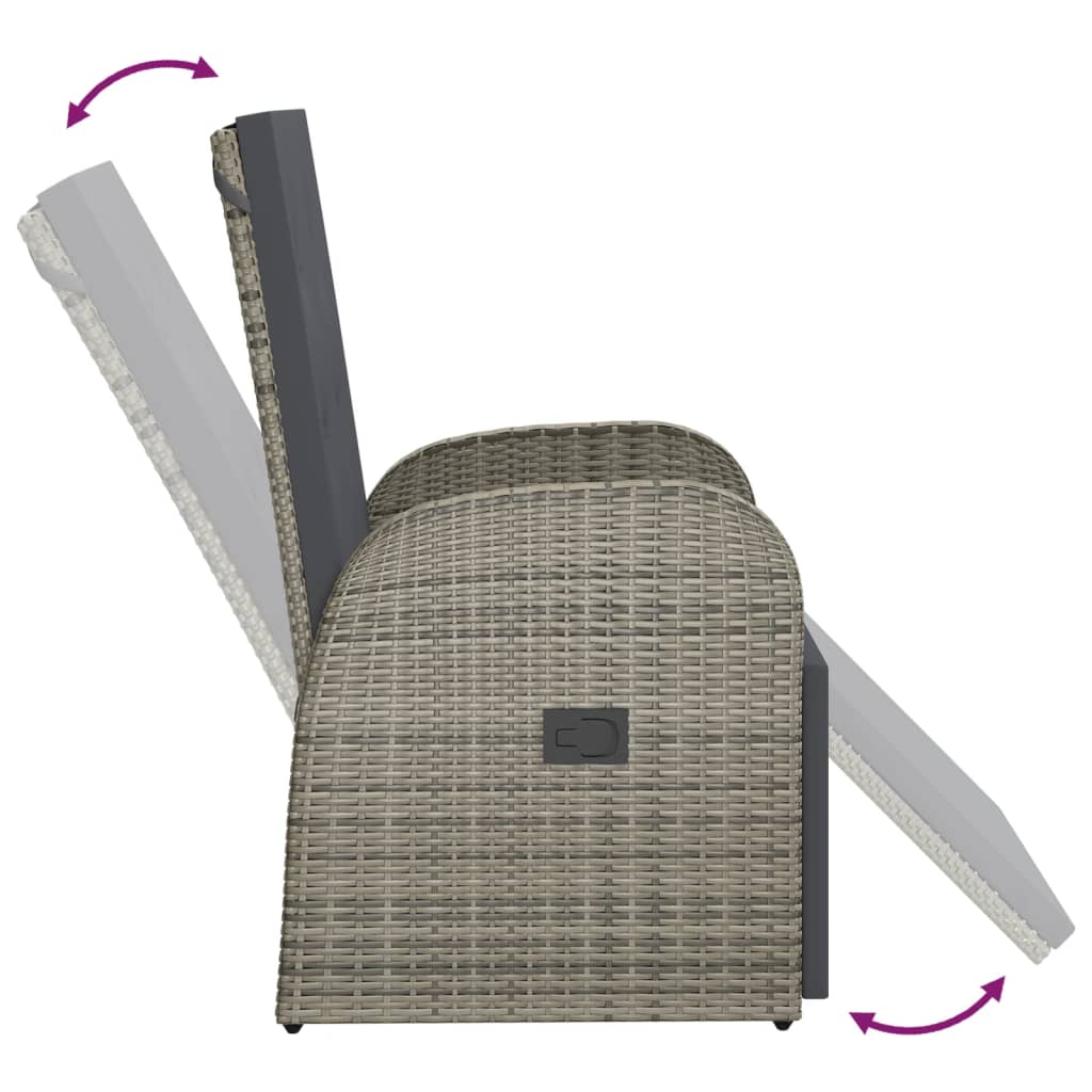 vidaXL Καρέκλα Κήπου Ανακλινόμενη Γκρι Συνθετικό Ρατάν με Μαξιλάρια