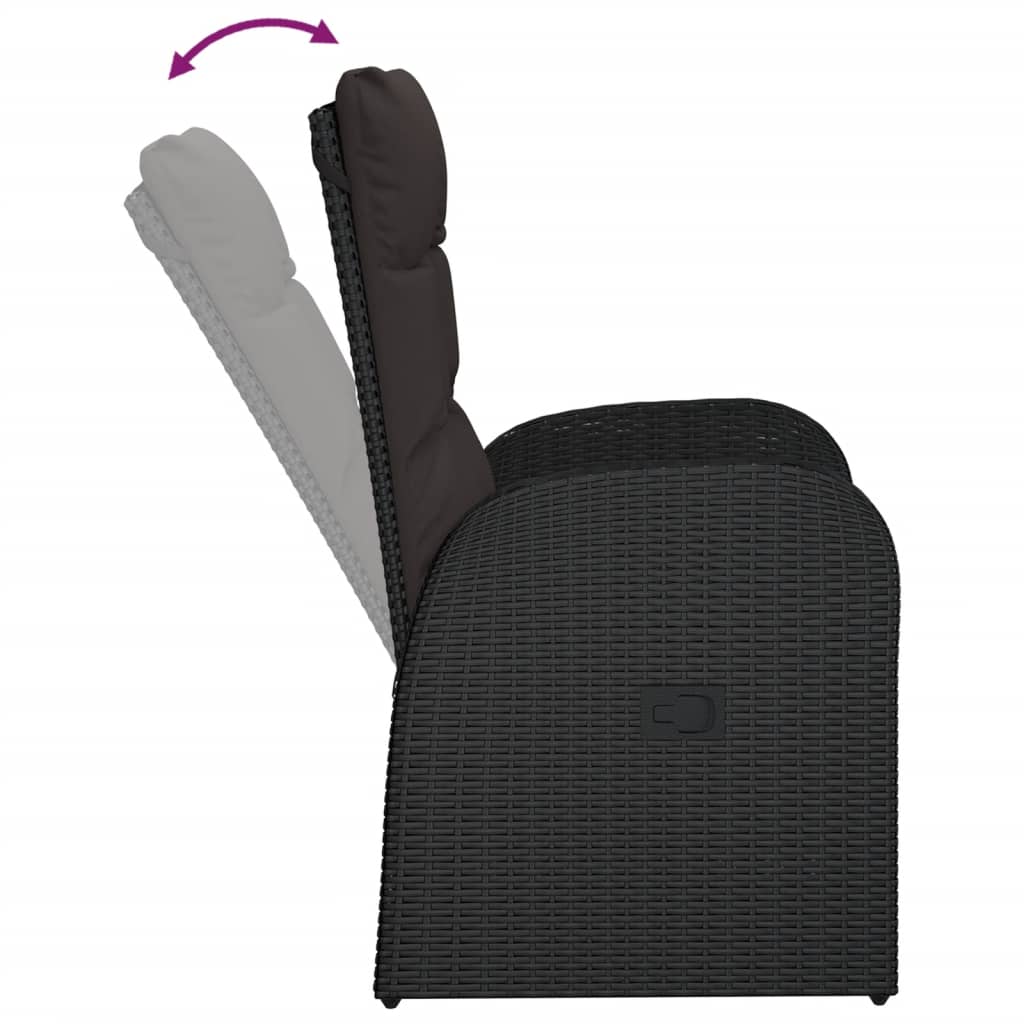 vidaXL Καρέκλες Κήπου Ανακλιν. 2 τεμ. Μαύρο Συνθ. Ρατάν με Μαξιλάρια