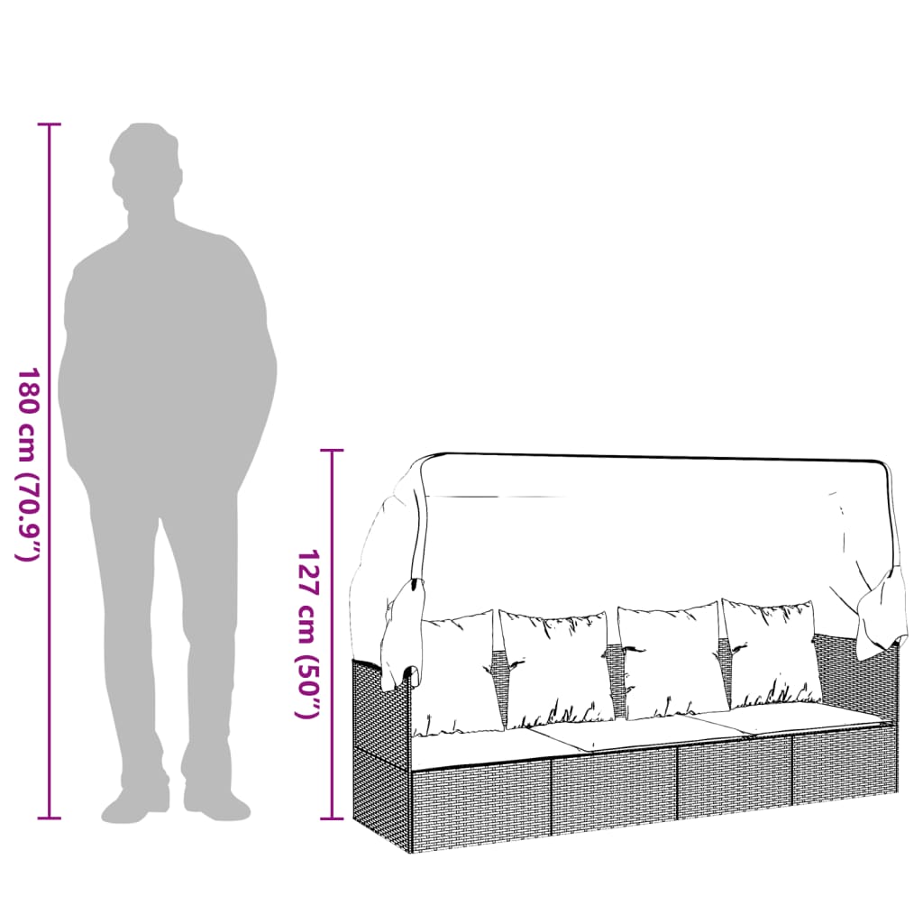 vidaXL Καναπές Εξωτερικού Χώρου με Οροφή & Μαξιλάρια Καφέ Συνθ. Ρατάν