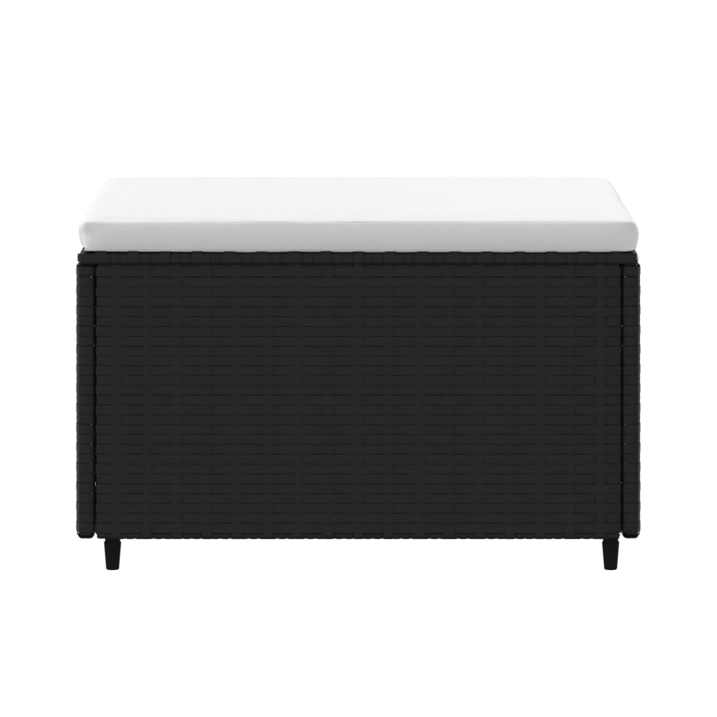 vidaXL Υποπόδιο Κήπου Μαύρο από Συνθετικό Ρατάν με Μαξιλάρι