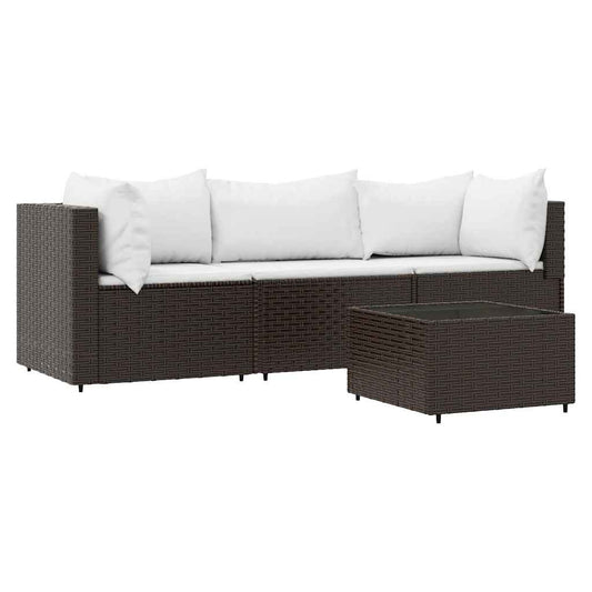 vidaXL Σαλόνι Κήπου με Μαξιλάρια Σετ 4 Τεμαχίων Καφέ Συνθετικό Ρατάν