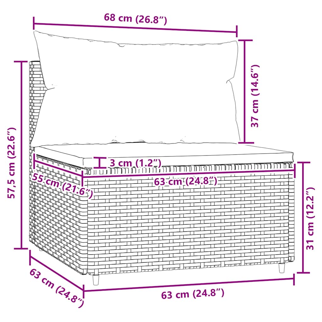 vidaXL Καναπέδες Κήπου Μεσαίοι με Μαξιλάρια Μαύρο από Συνθετικό Ρατάν