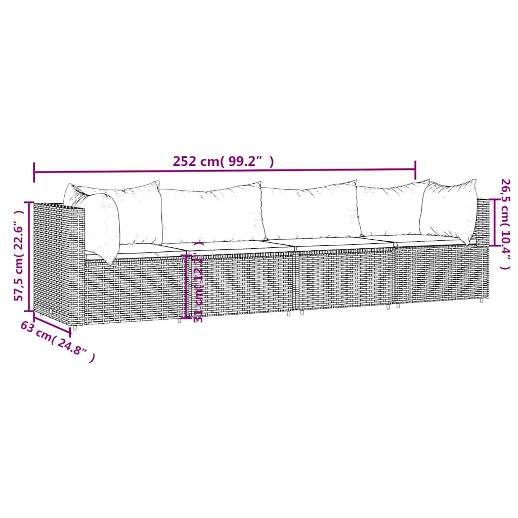 vidaXL Σαλόνι Κήπου Σετ 4 Τεμαχίων Μαύρο Συνθετικό Ρατάν με Μαξιλάρια