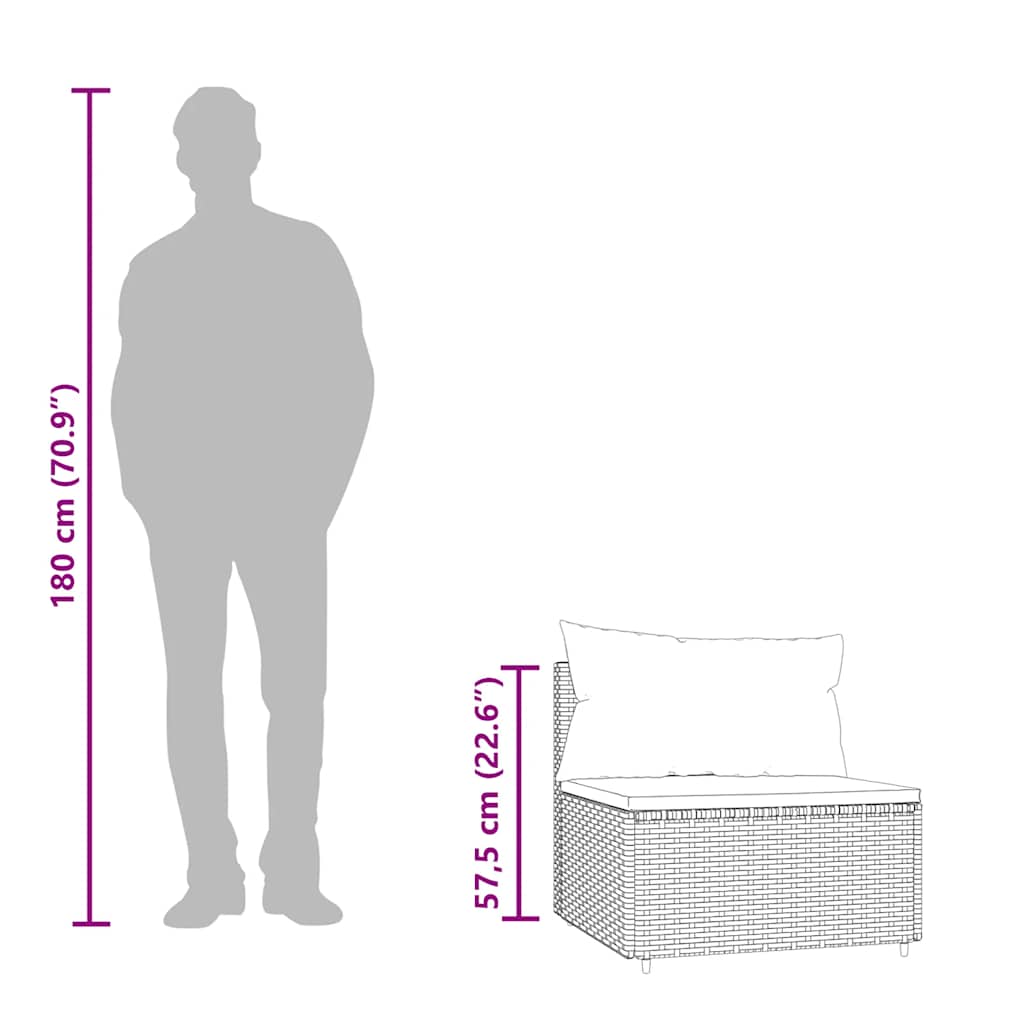 vidaXL Καναπέδες Κήπου Μεσαίοι με Μαξιλάρια Μαύρο από Συνθετικό Ρατάν