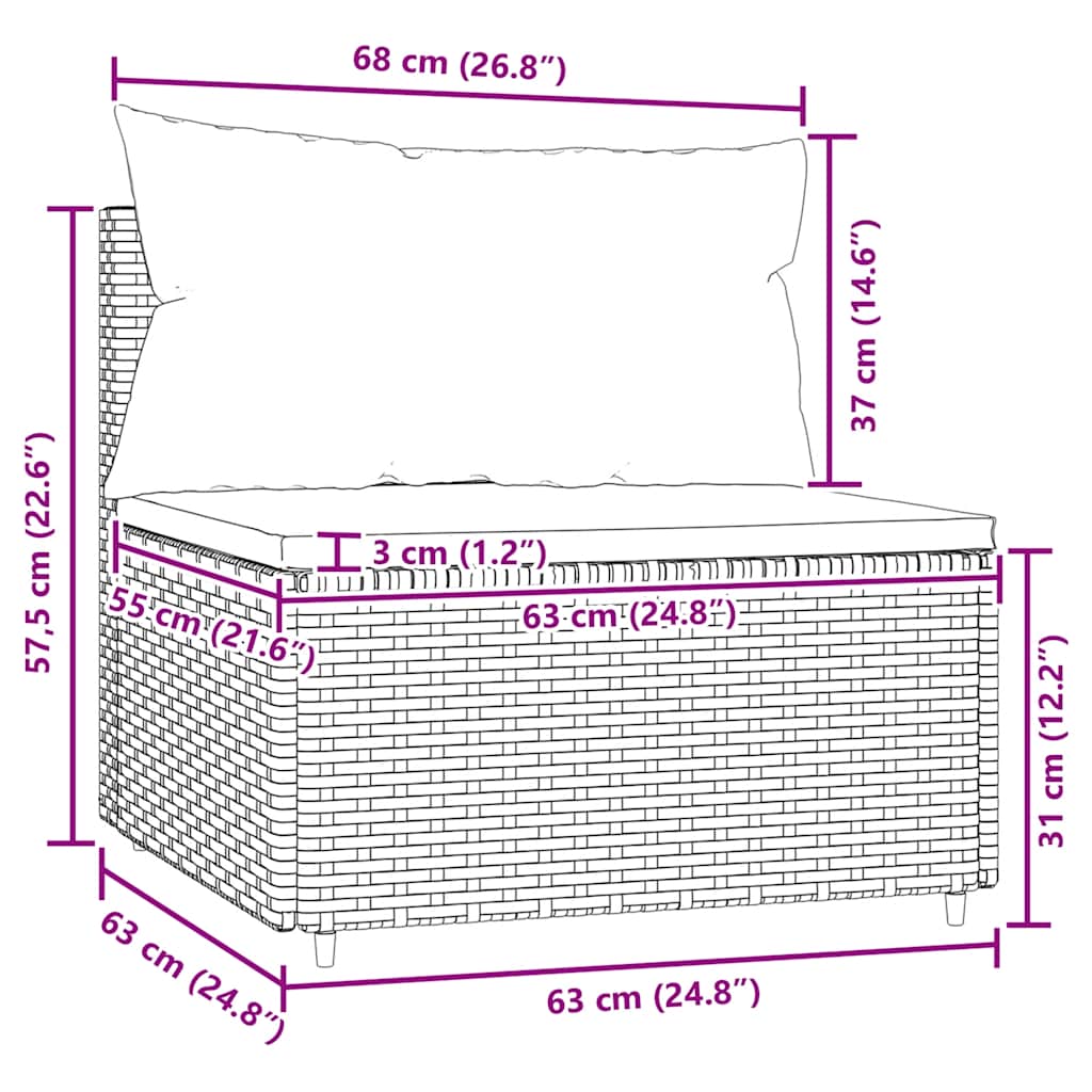 vidaXL Καναπές Κήπου Μεσαίος με Μαξιλάρια Καφέ από Συνθετικό Ρατάν