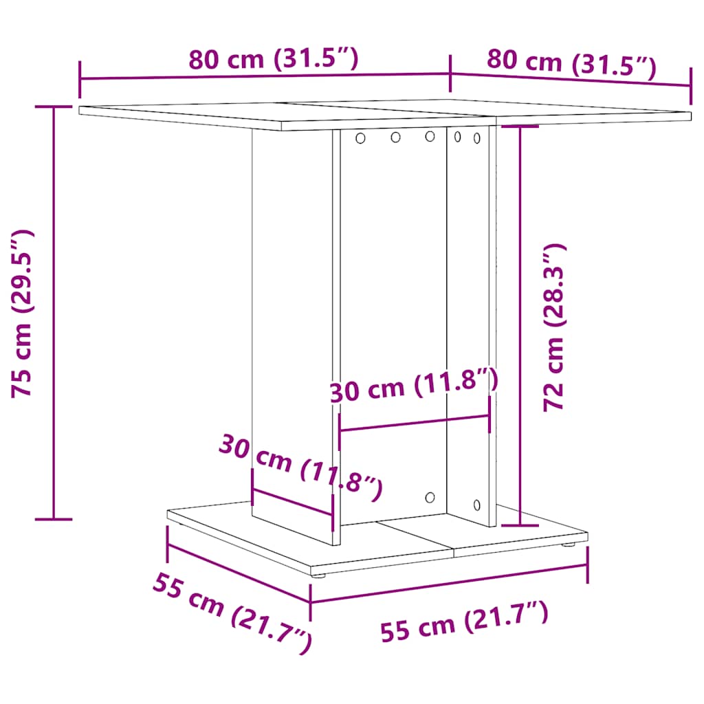 vidaXL Τραπεζαρία Καπνιστή Δρυς 80 x 80 x 75 εκ. Επεξεργασμένο Ξύλο