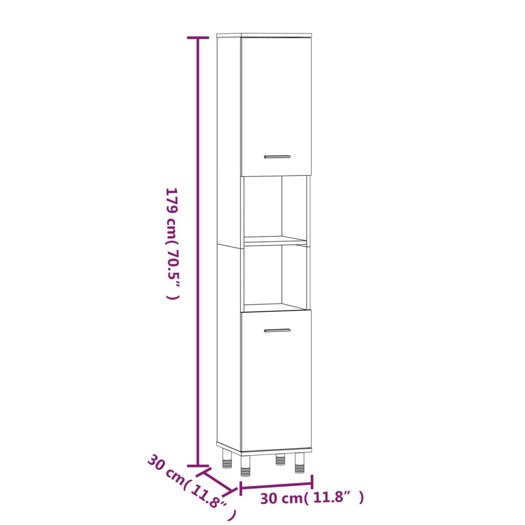 vidaXL Ντουλάπι Μπάνιου Καπνιστή Δρυς 30x30x179 εκ. Επεξεργασμένο Ξύλο