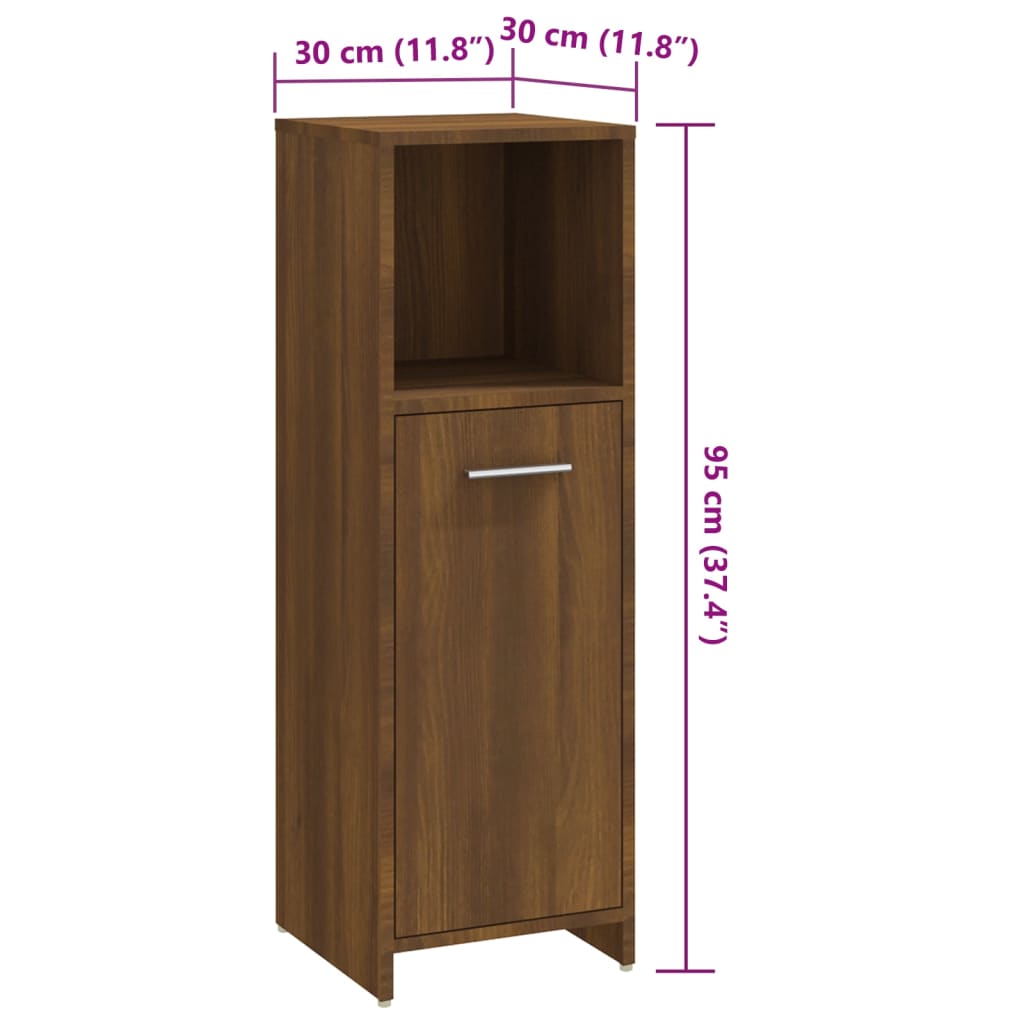 vidaXL Ντουλάπι Μπάνιου Καφέ Δρυς 30x30x95 εκ. Επεξεργασμένο Ξύλο