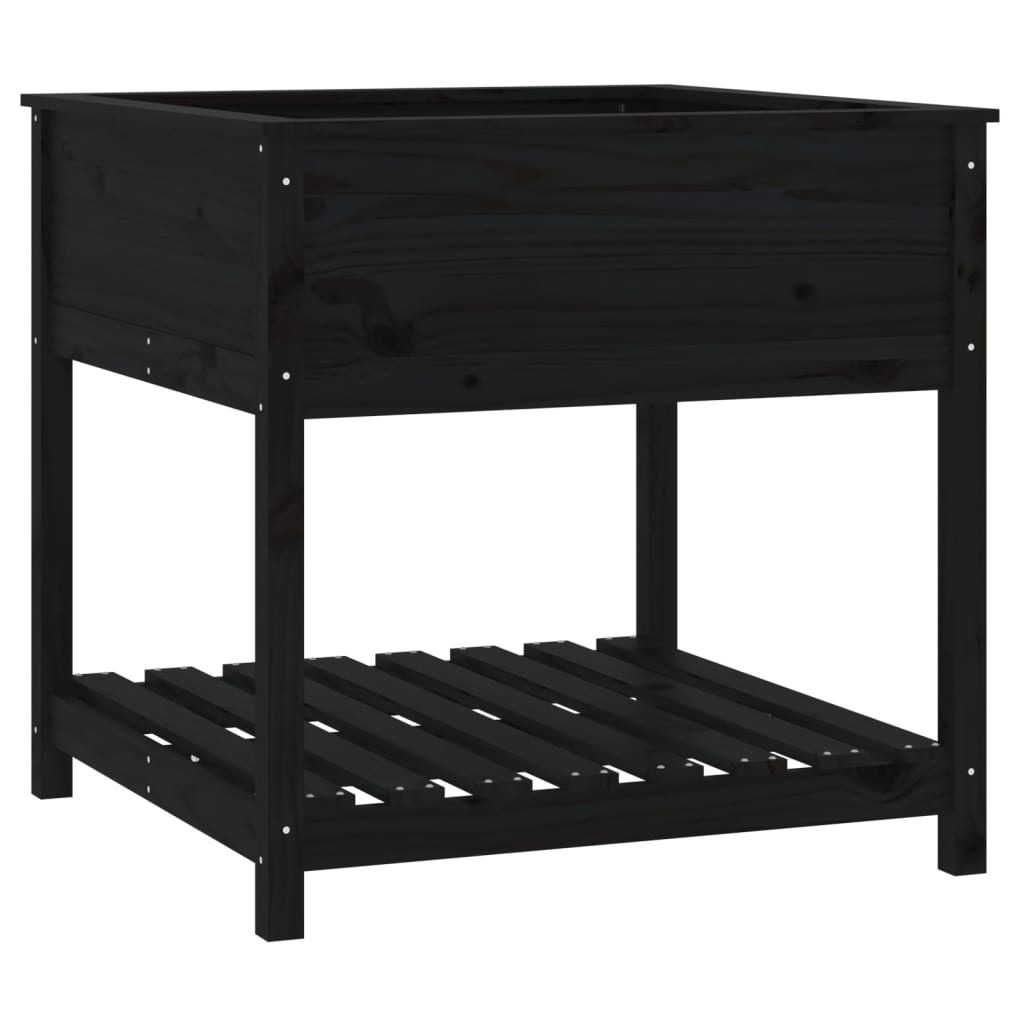 vidaXL Ζαρντινιέρα με Ράφι Μαύρη 82,5x82,5x81 εκ. Μασίφ Ξύλο Πεύκου