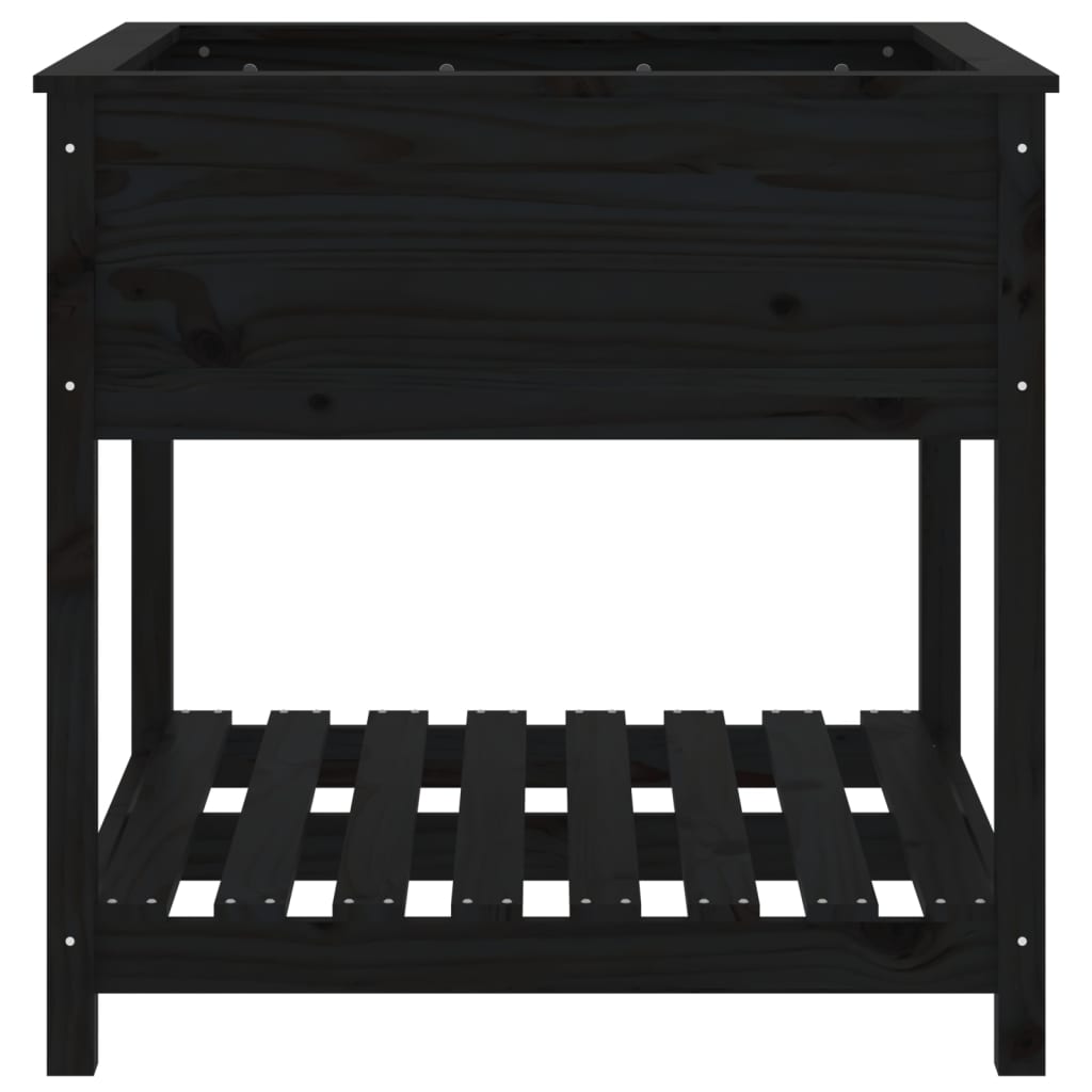 vidaXL Ζαρντινιέρα με Ράφι Μαύρη 82,5x82,5x81 εκ. Μασίφ Ξύλο Πεύκου