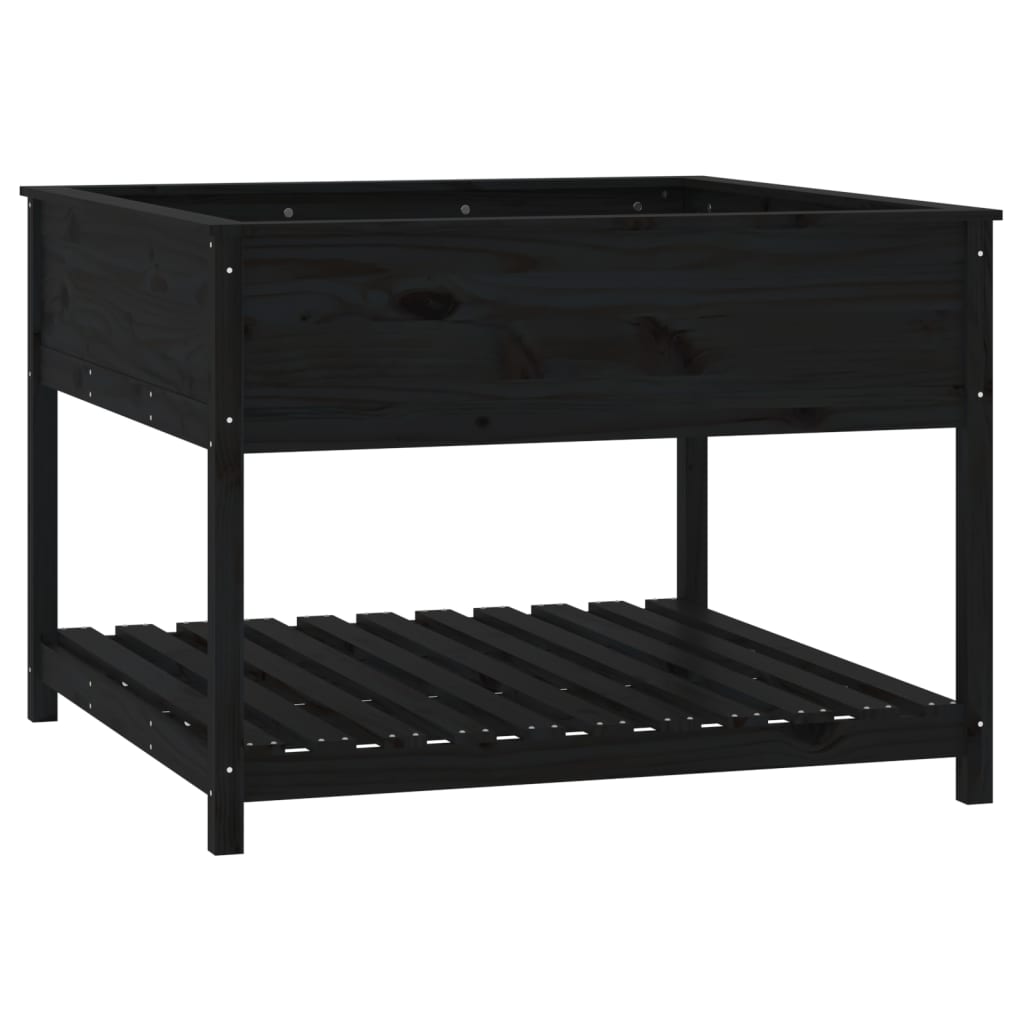 vidaXL Ζαρντινιέρα με Ράφι Μαύρη 111,5x111,5x81 εκ. Μασίφ Ξύλο Πεύκου