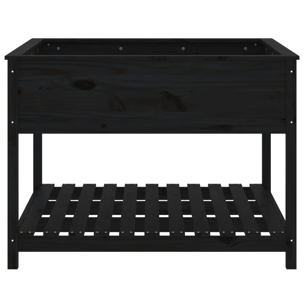 vidaXL Ζαρντινιέρα με Ράφι Μαύρη 111,5x111,5x81 εκ. Μασίφ Ξύλο Πεύκου