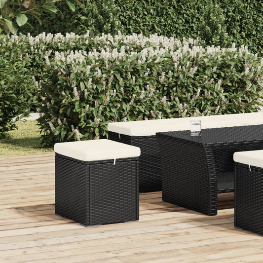 vidaXL Υποπόδιο με Μαξιλάρι Μαύρο 40 x 30 x 40 εκ. από Συνθετικό Ρατάν