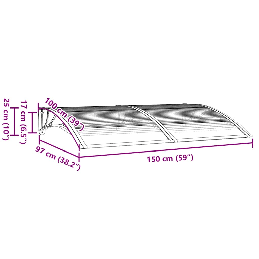 vidaXL Στέγαστρο Πόρτας Γκρι 150 x 100 εκ. από Πολυκαρβονικό