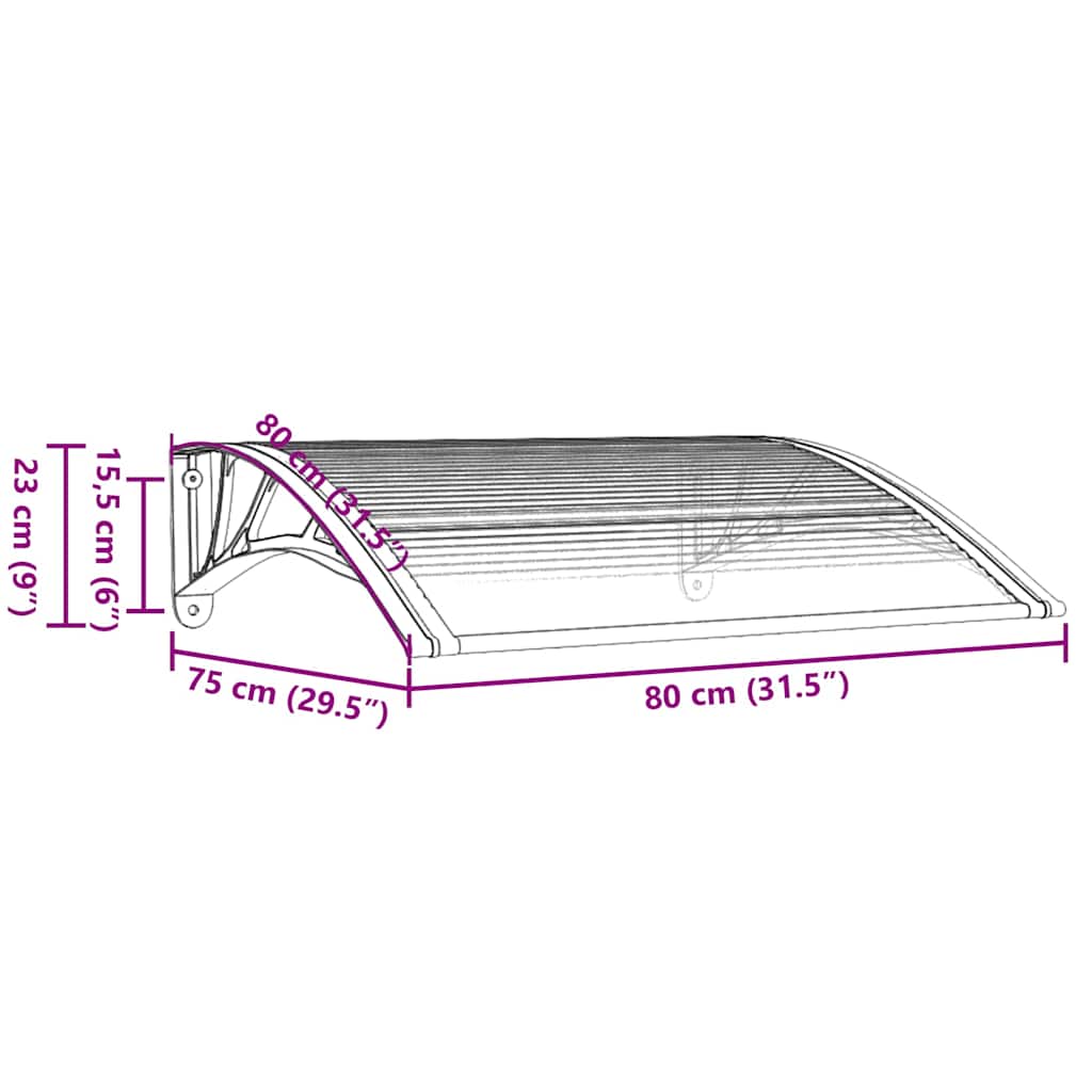 vidaXL Στέγαστρο Πόρτας Μαύρο & Διαφανές 80 x 75 εκ από Πολυκαρβονικό