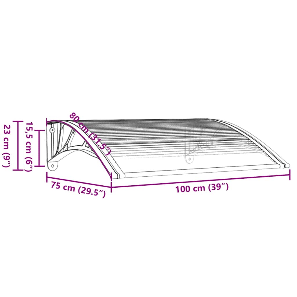 vidaXL Στέγαστρο Πόρτας Μαύρο & Διαφανές 100 x 75 εκ από Πολυκαρβονικό