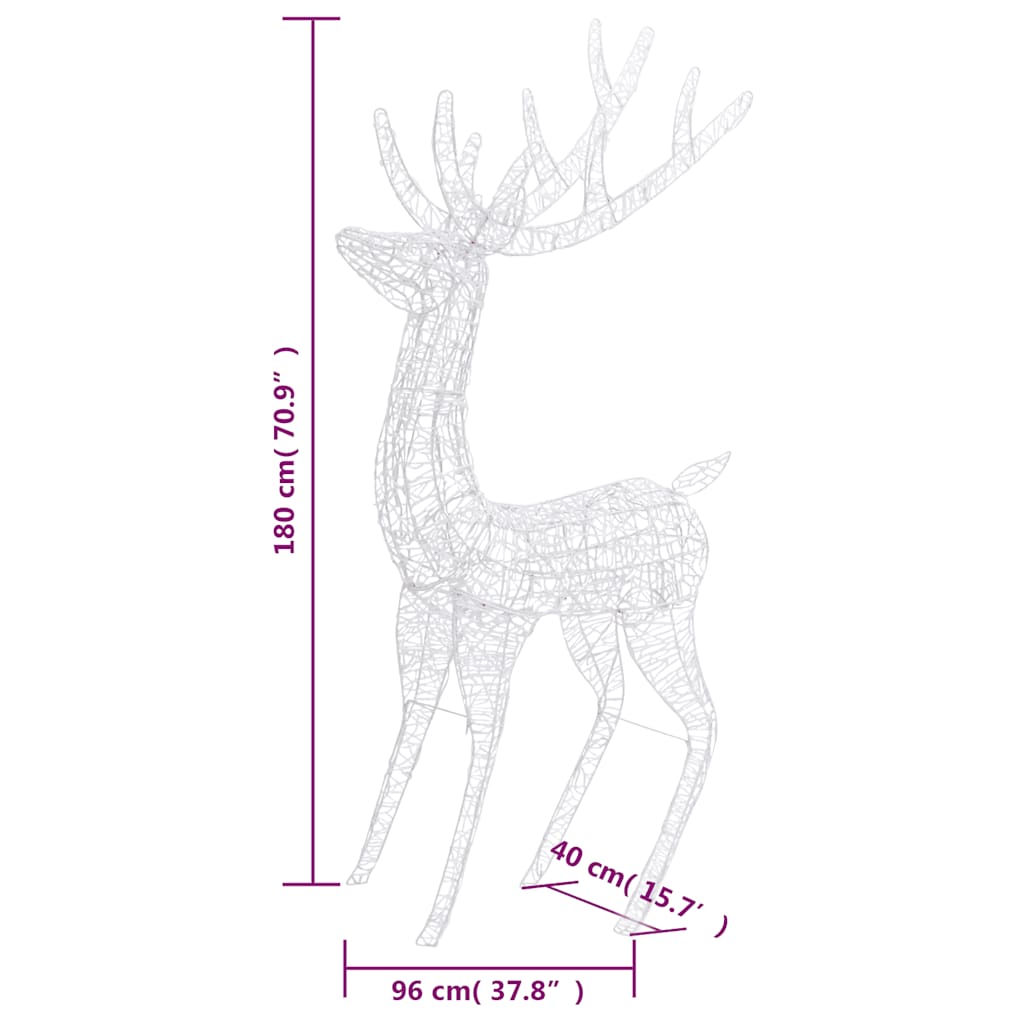 vidaXL Χριστουγ. Τάρανδοι 2 τεμ. 250 LED Πολύχρωμοι 180 εκ. Ακρυλικό