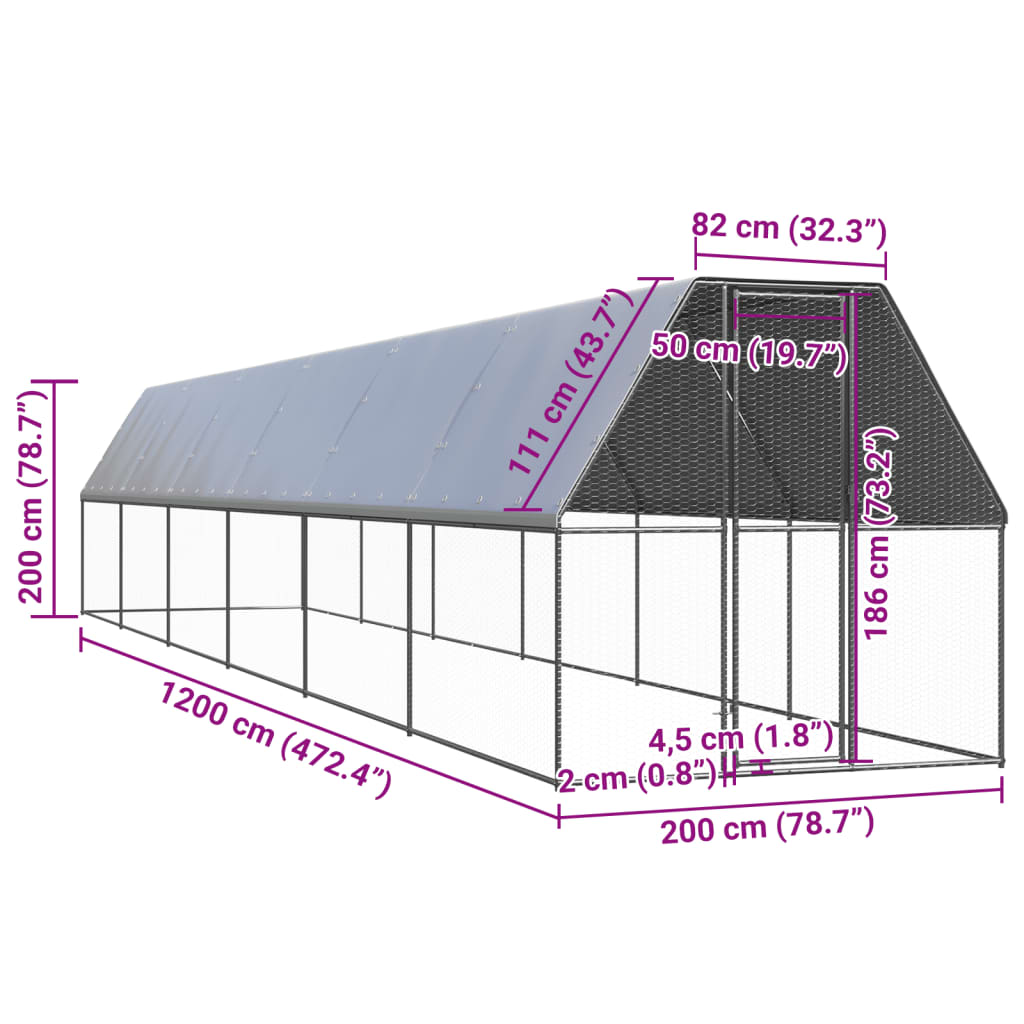 vidaXL Κοτέτσι - Κλουβί Εξωτ. Χώρου 2x12x2 μ. από Γαλβανισμένο Χάλυβα