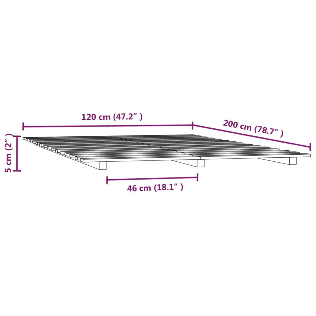 vidaXL Πλαίσιο Κρεβατιού 120 x 200 εκ. από Μασίφ Ξύλο Πεύκου