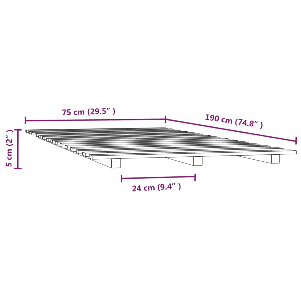 vidaXL Πλαίσιο Κρεβατιού Μαύρο 75 x 190 εκ. από Μασίφ Ξύλο Πεύκου