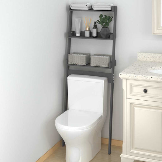 vidaXL Ραφιέρα Για Τουαλέτα Γκρι 63,5x32x179 εκ. Μασίφ Ξύλο Πεύκου