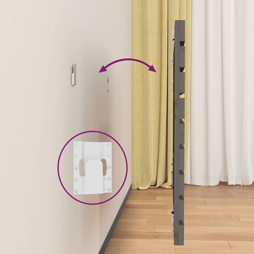 vidaXL Κεφαλάρι Τοίχου Γκρι 106x3x63 εκ. από Μασίφ Ξύλο Πεύκου