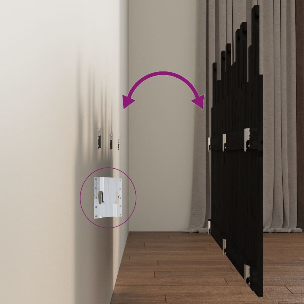 vidaXL Κεφαλάρι Τοίχου Μαύρο 146,5x3x80 εκ. από Μασίφ Ξύλο Πεύκου