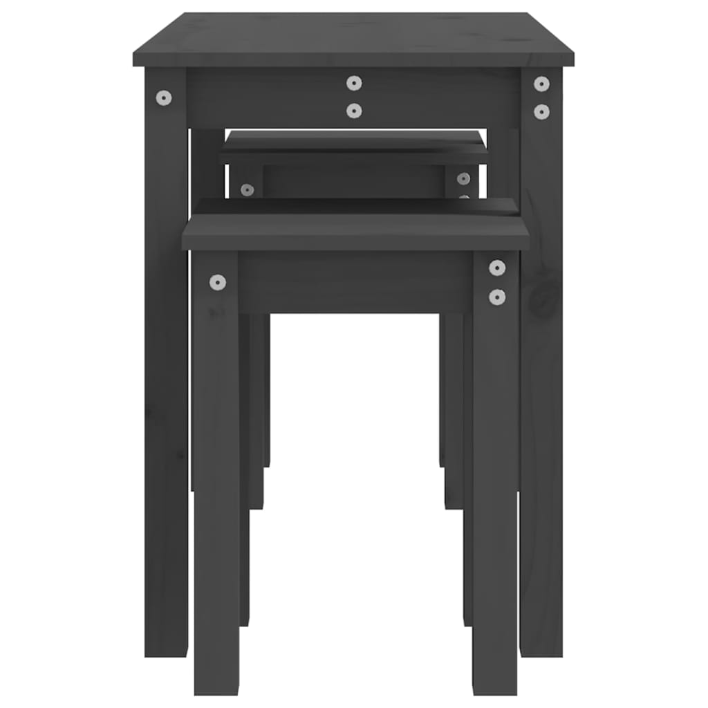 vidaXL Τραπεζάκια Ζιγκόν 3 τεμ. Γκρι από Μασίφ Ξύλο Πεύκου