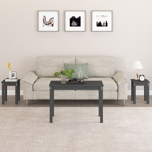 vidaXL Τραπεζάκια Ζιγκόν 3 τεμ. Γκρι από Μασίφ Ξύλο Πεύκου