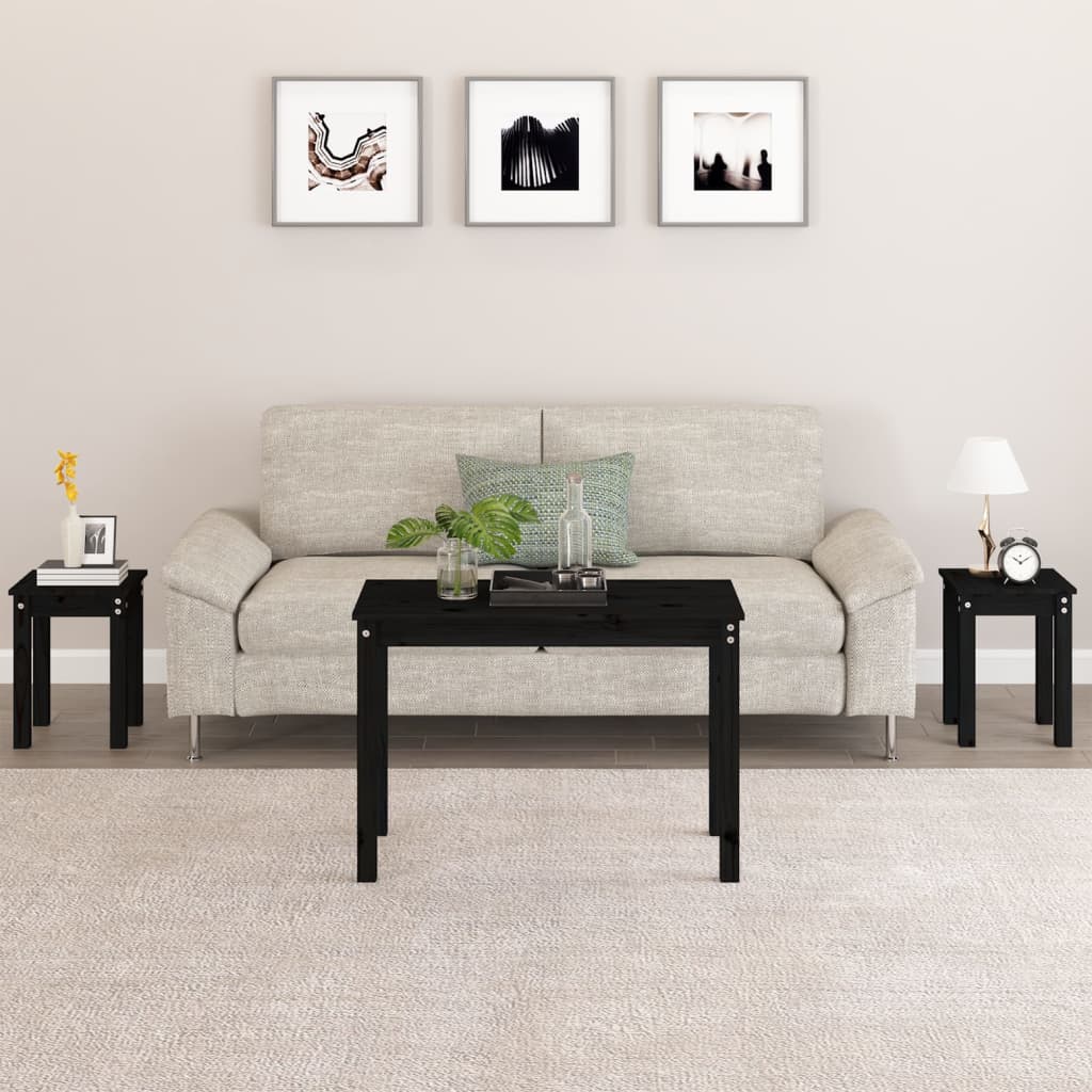 vidaXL Τραπεζάκια Ζιγκόν 3 τεμ. Μαύρα από Μασίφ Ξύλο Πεύκου