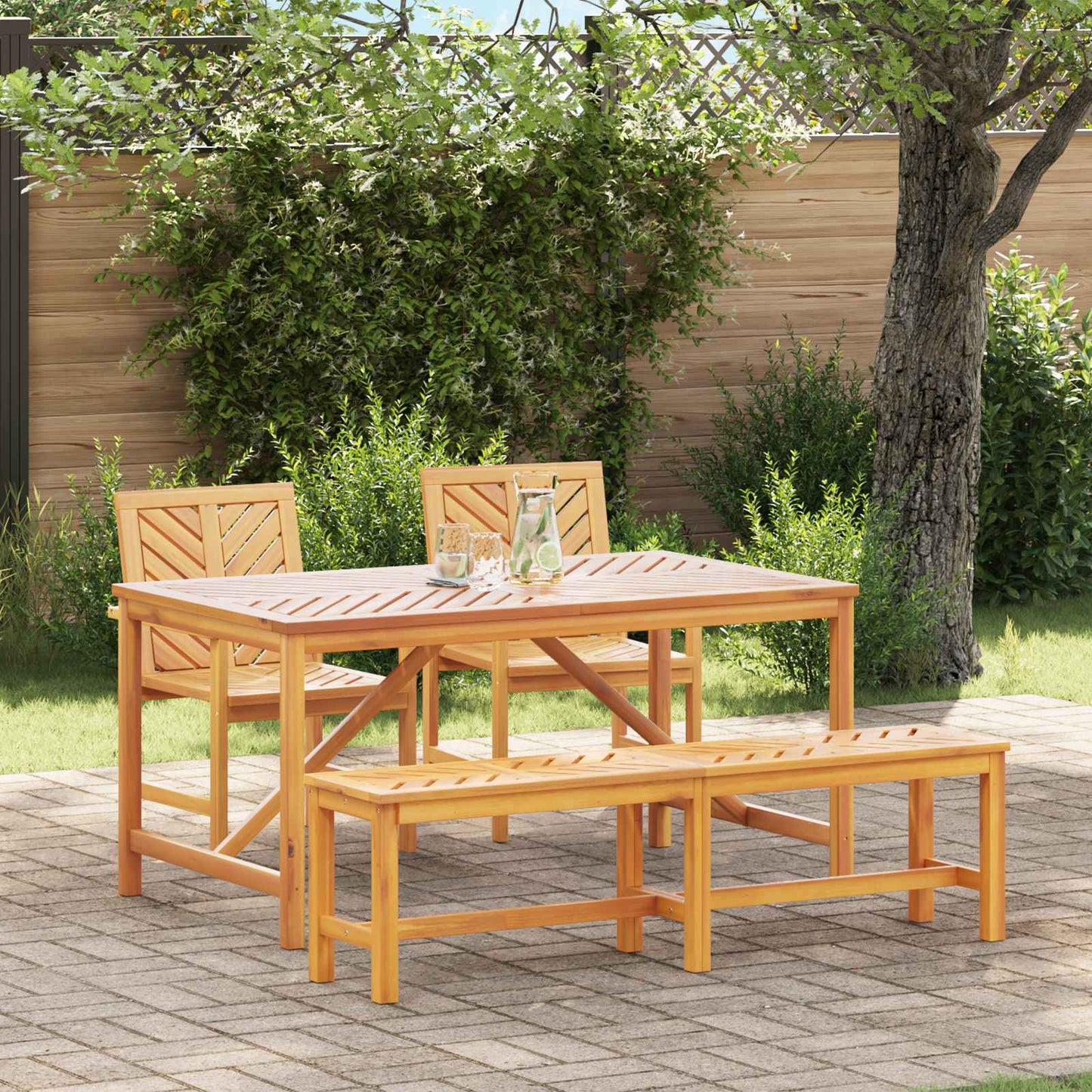 vidaXL Σέτ φαγητού για κήπο 4 pcs Καφέ Στερεό Ξύλο Ακακίας