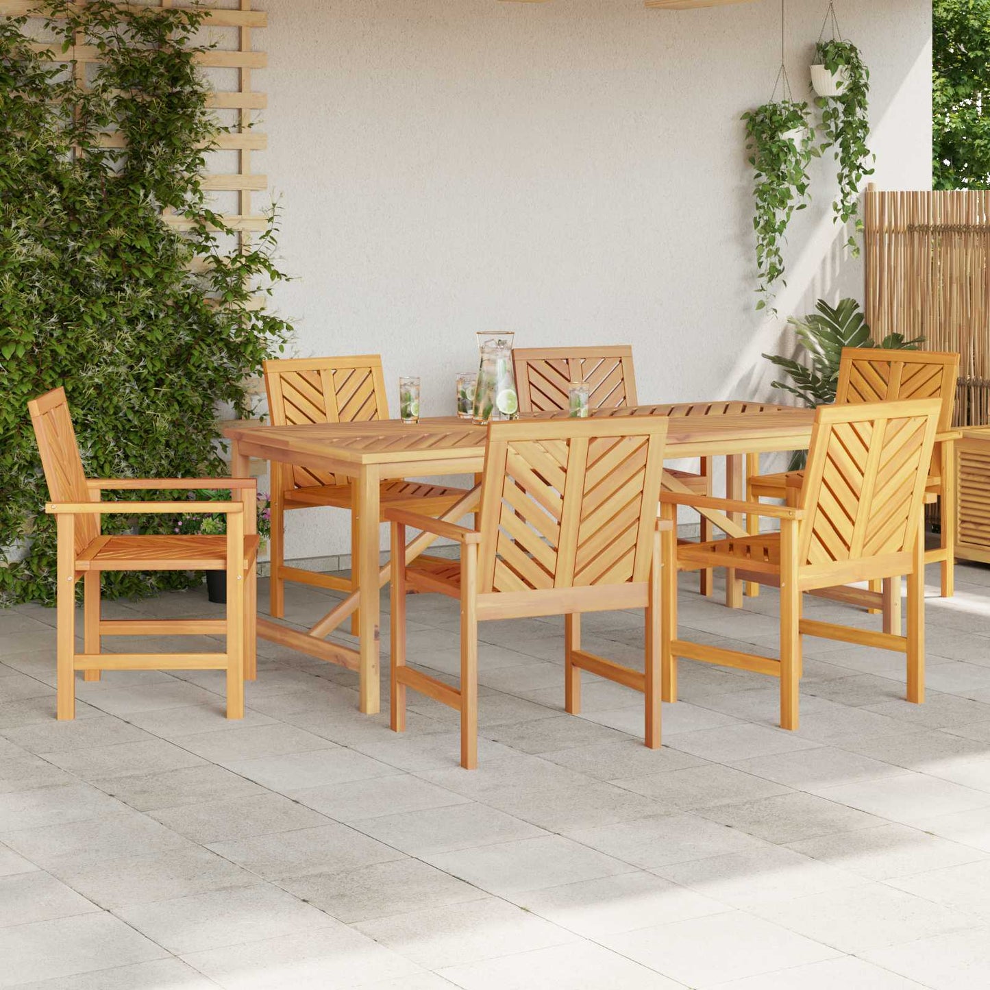 vidaXL Σέτ φαγητού για κήπο 7 pcs Καφέ Στερεό Ξύλο Ακακίας