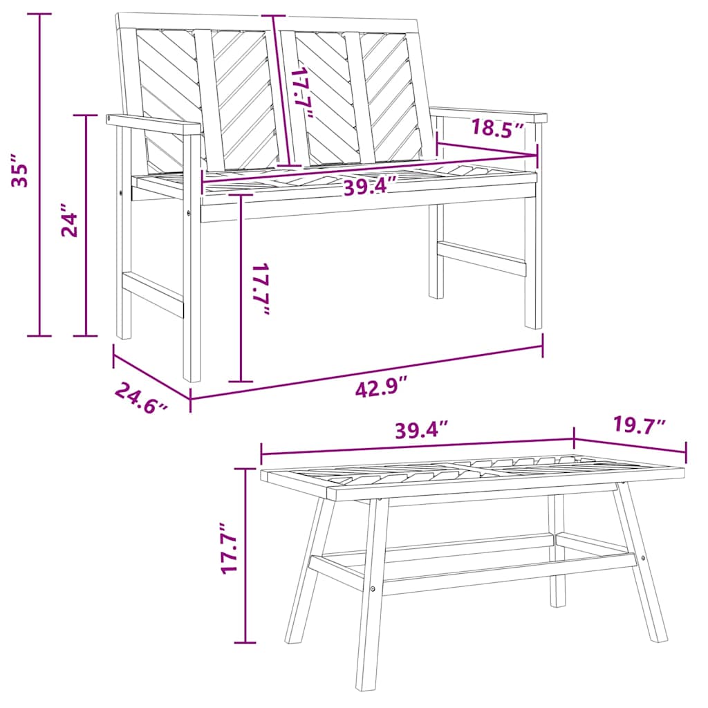 vidaXL Σετ Ξαπλώστρας Κήπου Καφέ Μασίφ ξύλο ακακίας