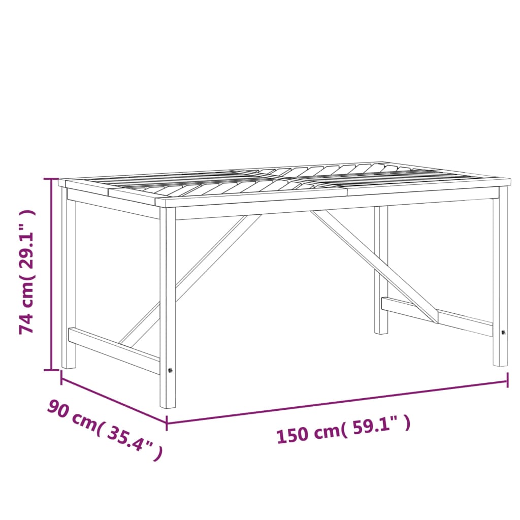 vidaXL Τραπεζαρία Κήπου 150 x 90 x 74 εκ. από Μασίφ Ξύλο Ακακίας