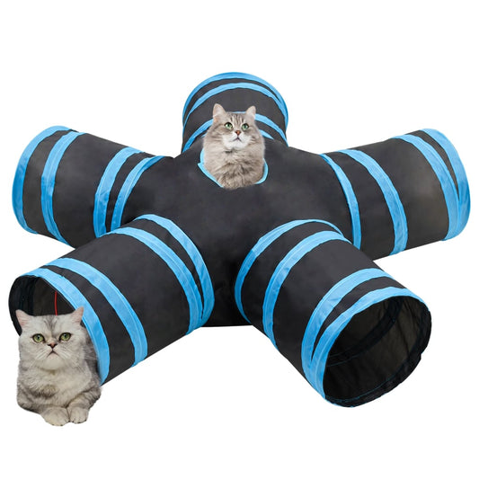 vidaXL Τούνελ για Γάτες 5 Κατευθύνσεων Μαύρο/Μπλε 25 εκ. Πολυεστέρα