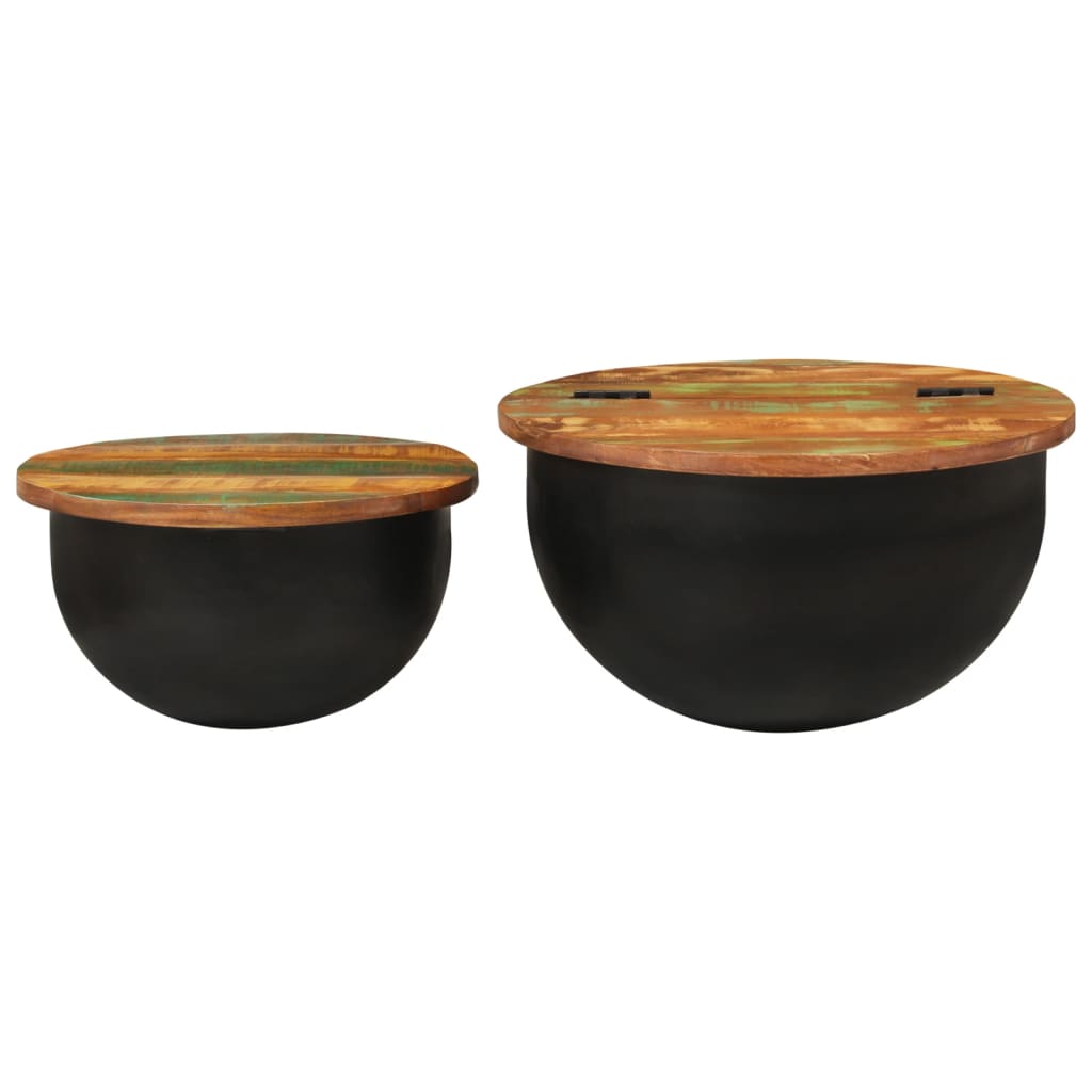 vidaXL Τραπεζάκια Σαλονιού Σετ 2Τεμ. Μαύρα από Μασίφ Ανακυκλωμένο Ξύλο