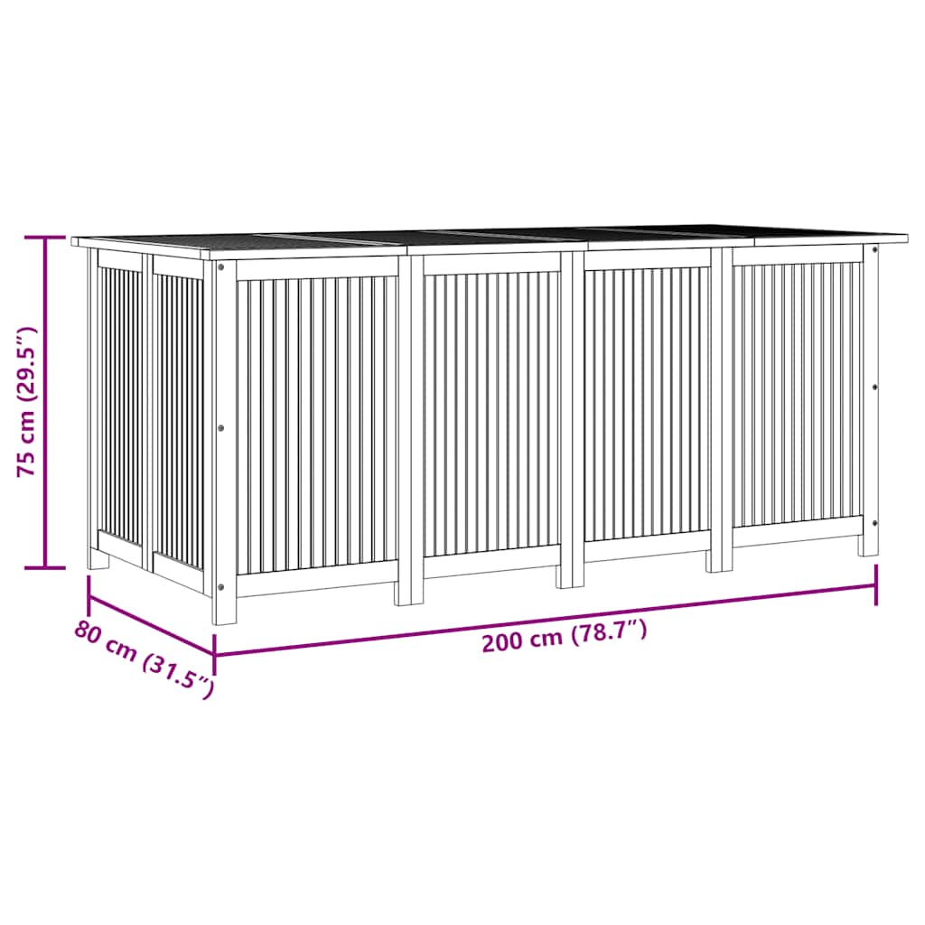 vidaXL Μπαούλο Αποθήκευσης Κήπου 200x80x75 εκ. από Μασίφ Ξύλο Ακακίας