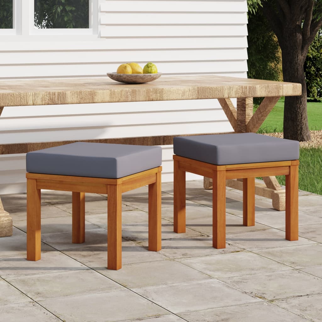 vidaXL Σκαμπό Κήπου 2 τεμ. 40x40x34 εκ Μασίφ Ξύλο Ακακίας με Μαξιλάρια