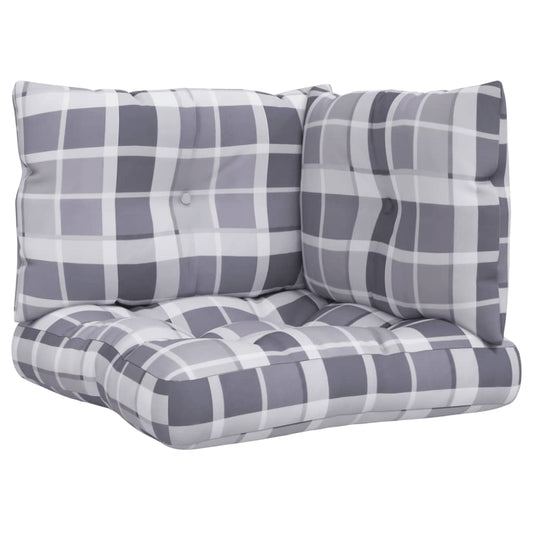 vidaXL Μαξιλάρια Παλέτας 3 τεμ. Γκρι Καρό Υφασμάτινα
