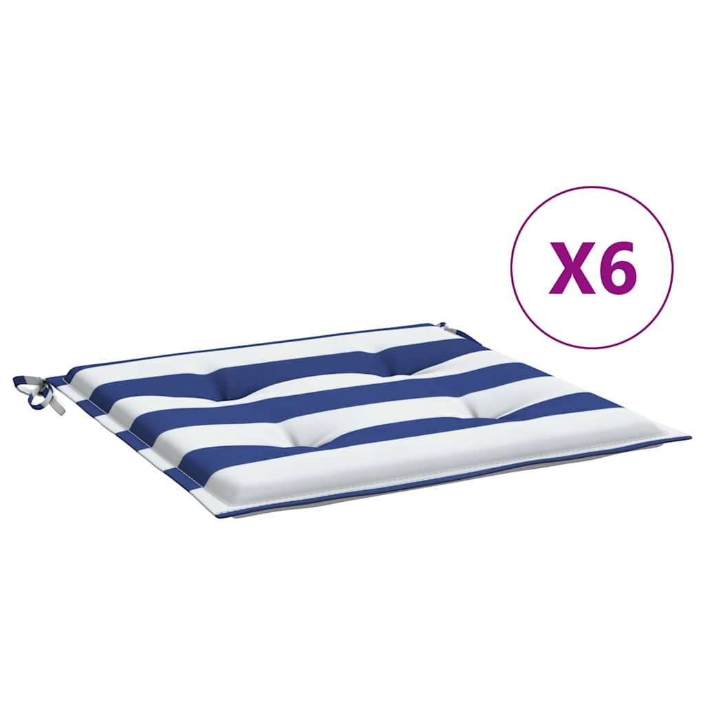 vidaXL Μαξιλάρια Καρέκλας 6 τεμ. Μπλε/Λευκό Ριγέ 40x40x4 εκ Υφασμάτινα