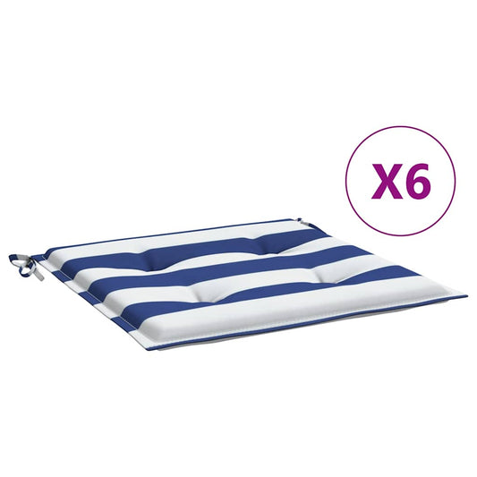 vidaXL Μαξιλάρια Καρέκλας 6 τεμ. Μπλε/Λευκό Ριγέ 40x40x4 εκ Υφασμάτινα