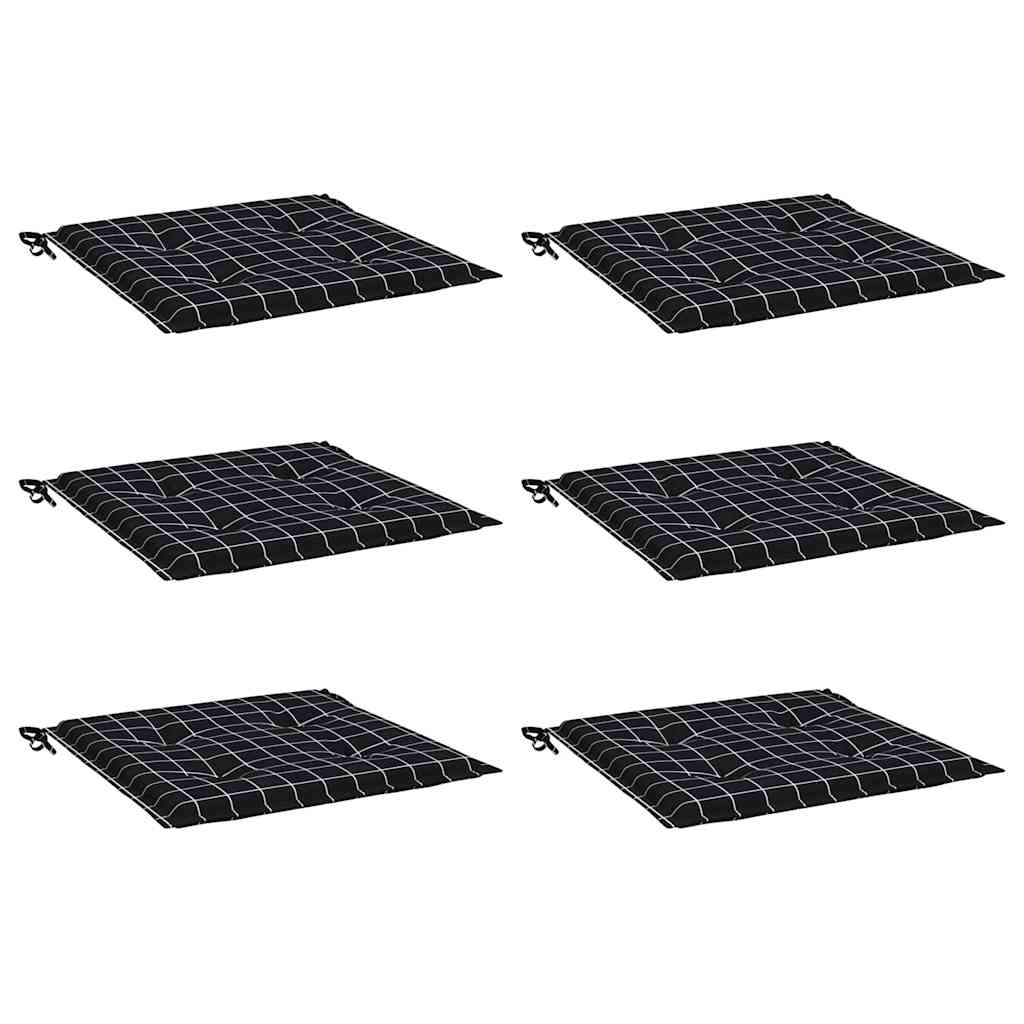 vidaXL Μαξιλάρια Καρέκλας 6 τεμ. Μαύρο Καρό 40 x 40 x 3 εκ. Υφασμάτινα