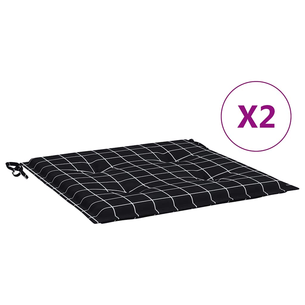 vidaXL Μαξιλάρια Καρέκλας 2 τεμ. Μαύρο Καρό 50 x 50 x 3 εκ. Υφασμάτινα