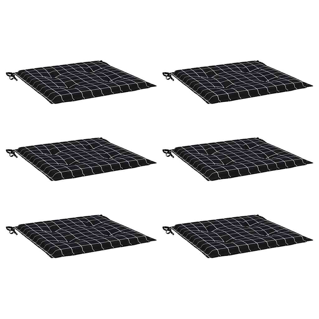 vidaXL Μαξιλάρια Καρέκλας 6 τεμ. Μαύρο Καρό 50 x 50 x 3 εκ. Υφασμάτινα