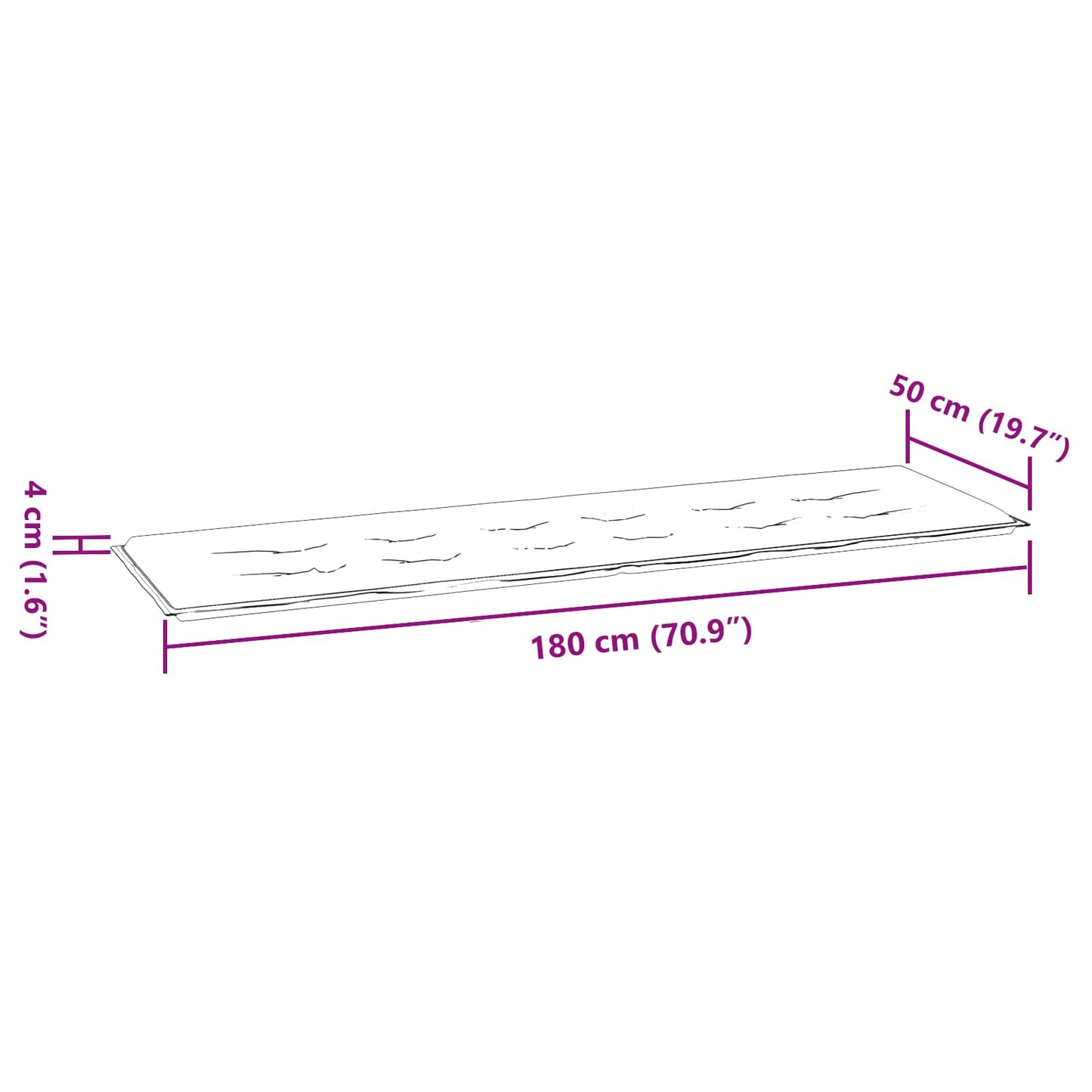 vidaXL Μαξιλάρι Παγκάκι Κήπου Καρό Μαύρο 180 x 50 x 4 cm Ύφασμα Oxford