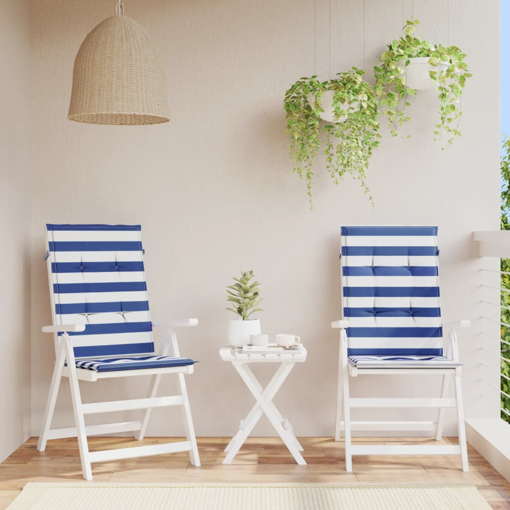 vidaXL Μαξιλάρια Καρέκλας με Ψηλή Πλάτη 2 τεμ. Μπλε/Λευκά Ριγέ Ύφασμα