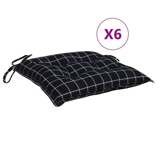 vidaXL Μαξιλάρια Καρέκλας 6 τεμ. Μαύρο Καρό 50 x 50 x 7 εκ. Υφασμάτινα