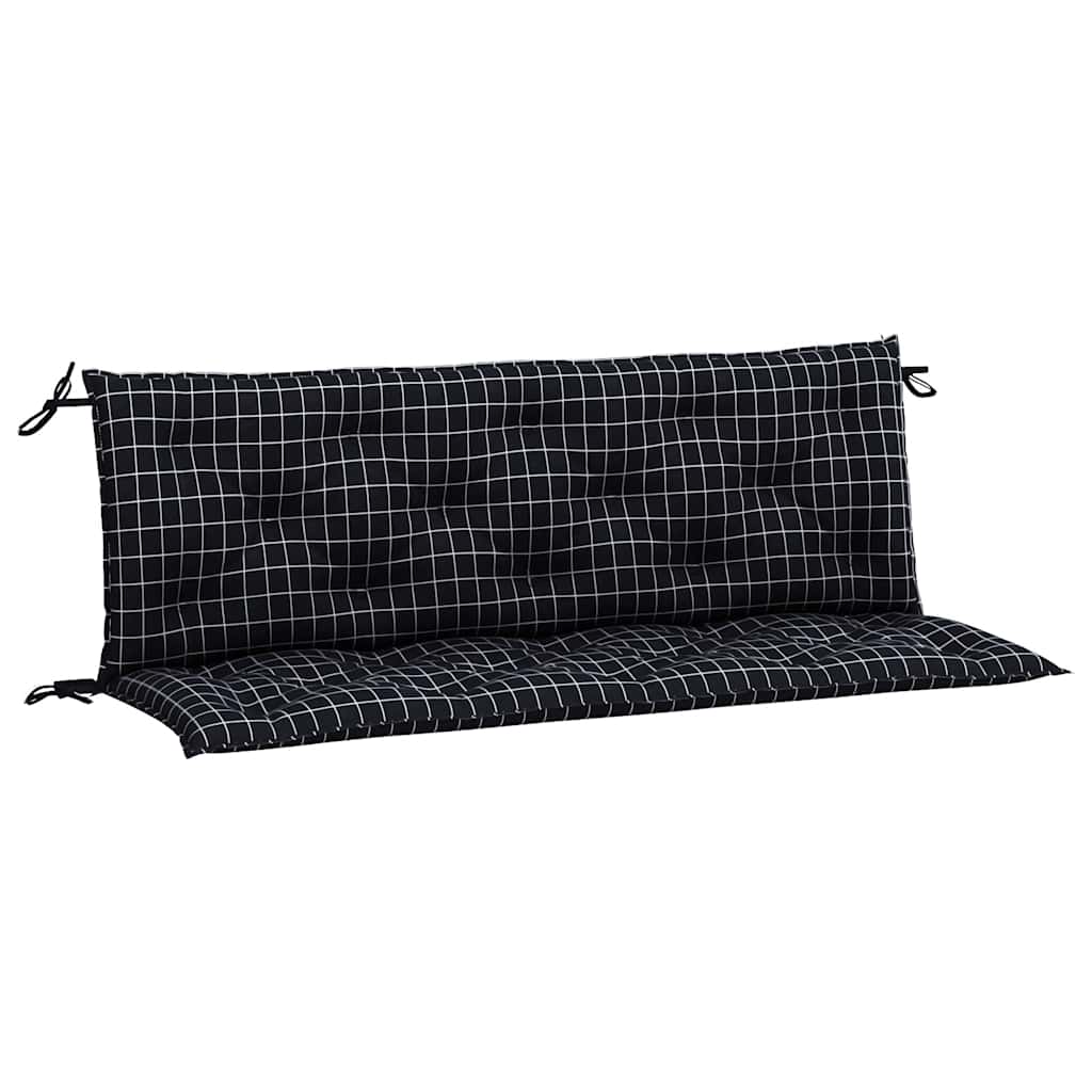 vidaXL Μαξιλάρια Πάγκου Κήπου 2 τεμ. Μαύρο Καρό 150x50x7 εκ. Ύφασμα