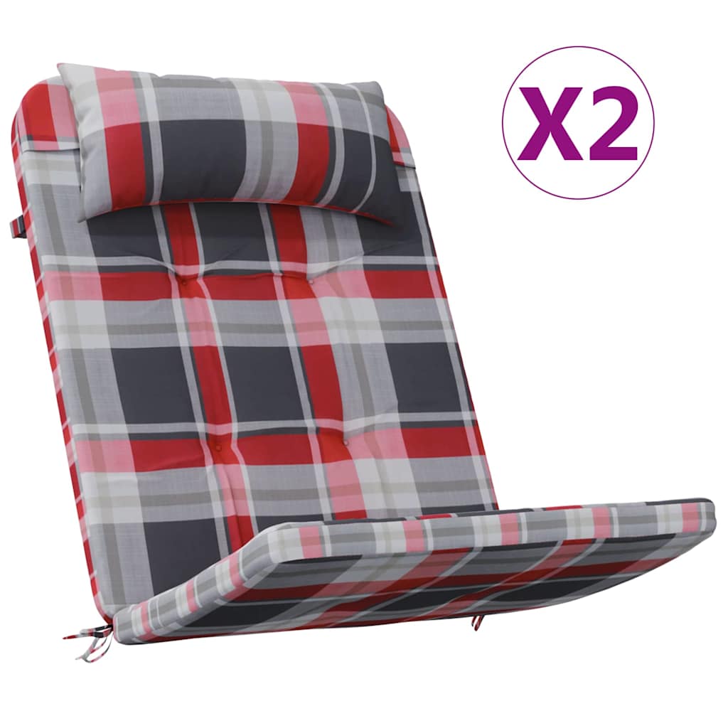 vidaXL Μαξιλάρι Καρέκλας 2 pcs Κόκκινο καρό μοτίβο 58 x 77 x 4.5 εκ