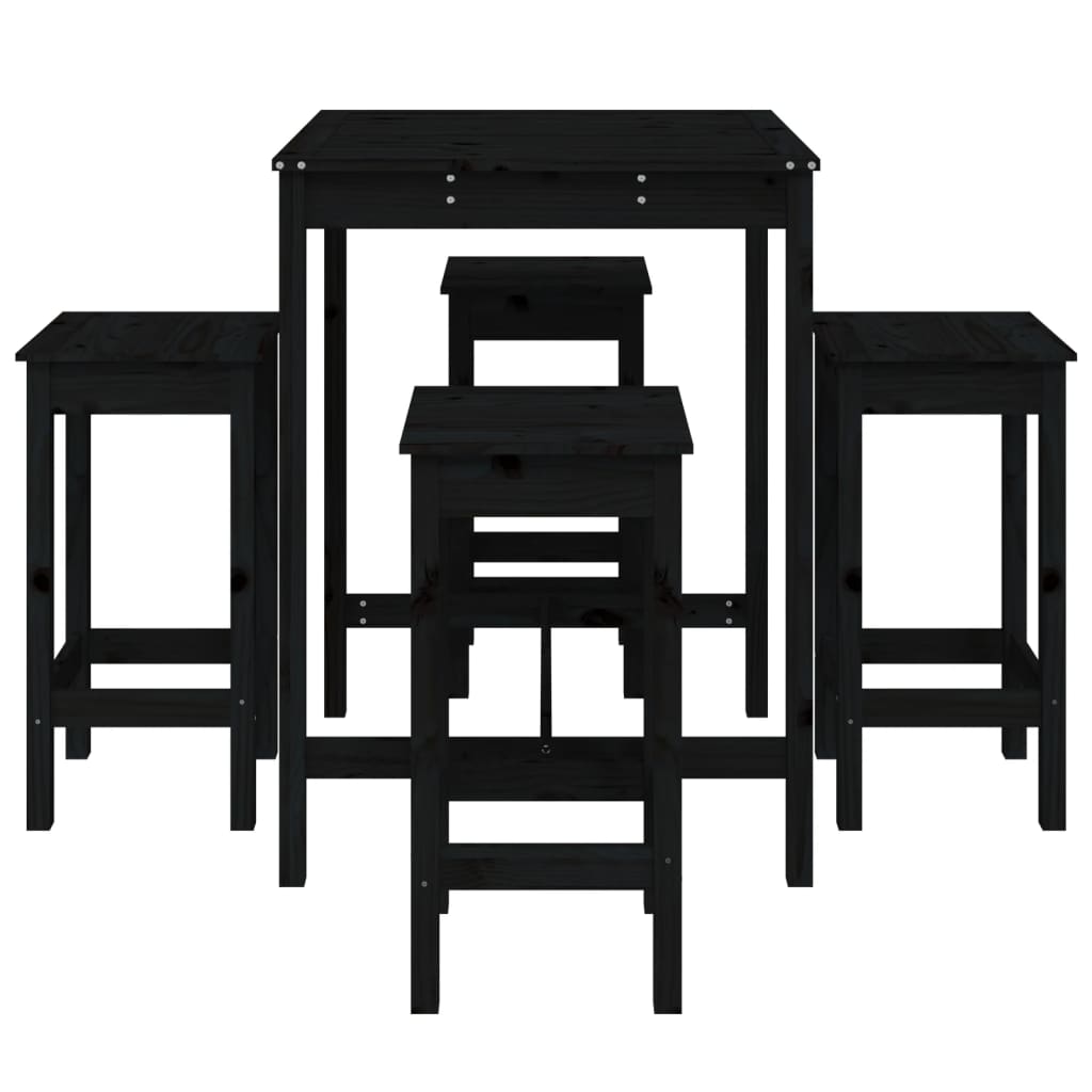 vidaXL Σετ Επίπλων Μπαρ Κήπου 5 Τεμαχίων Μαύρα από Μασίφ Ξύλο Πεύκου
